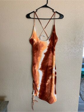 WinWin Orange, Rust & White Tie-Dye Midi Slip Dress